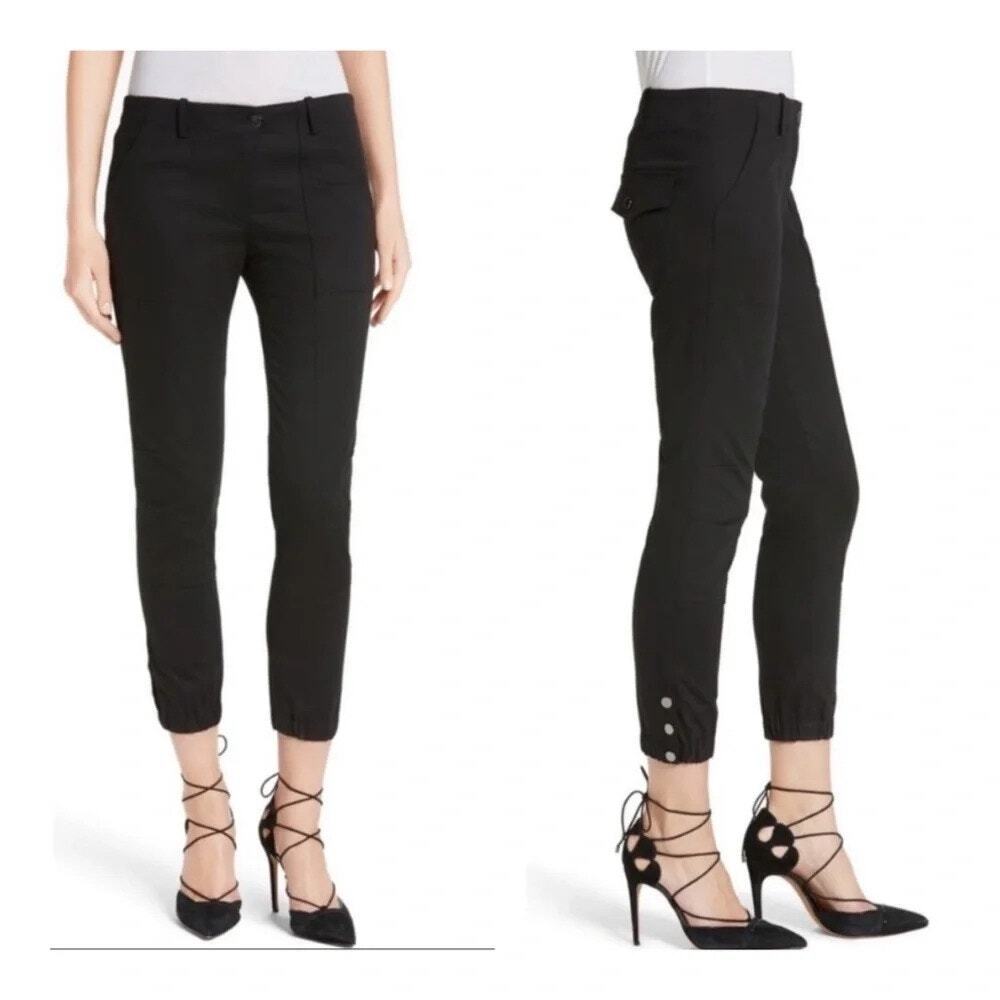 VERONICA BEARD Field Cargo Pants Black Flap Pockets Button Size 10
